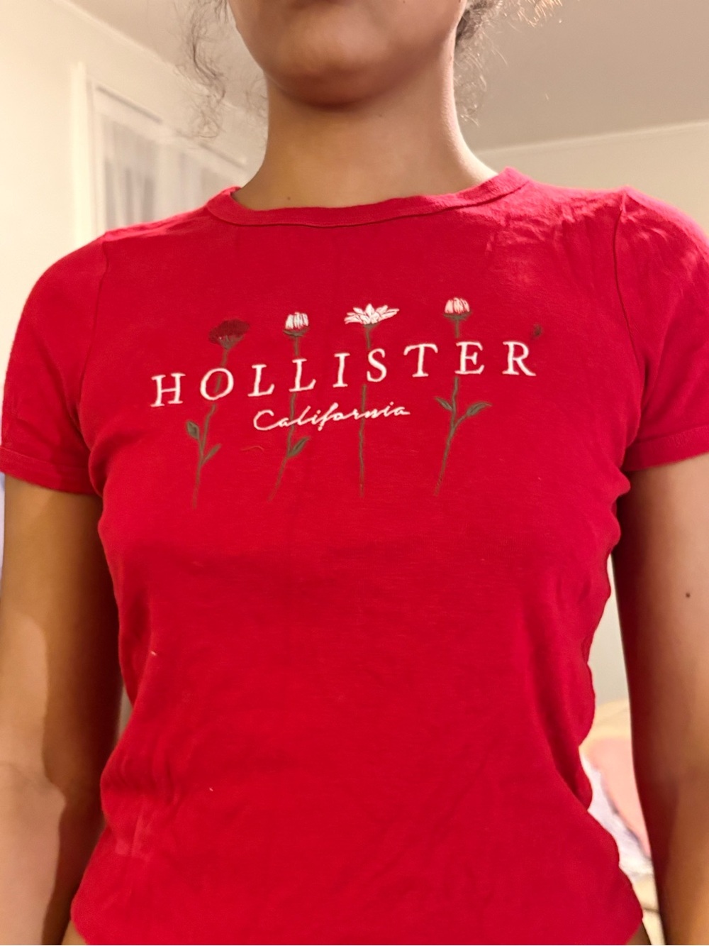 Hollister Red Floral Logo Tee - Women's